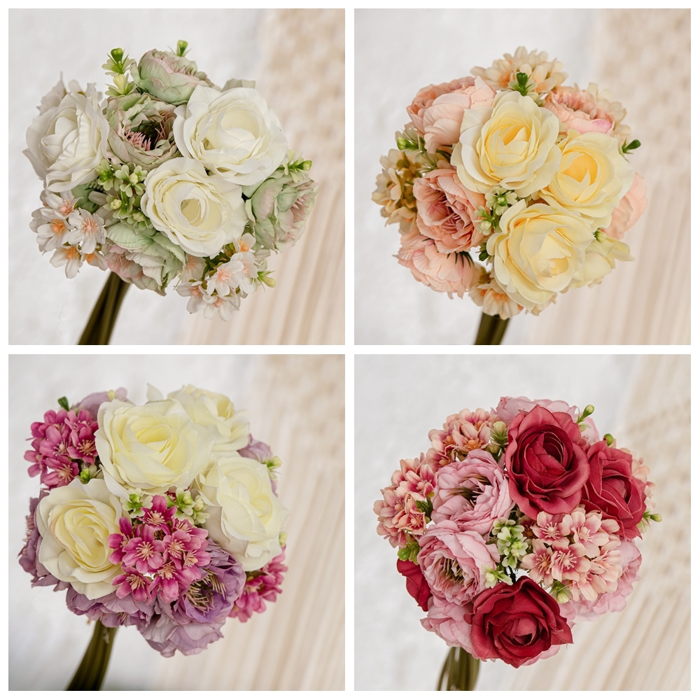 MW83111 China Direct Sale Artificial Flower Bouquet Artificial Rose Lotus Hydrangea For Christmas Picks