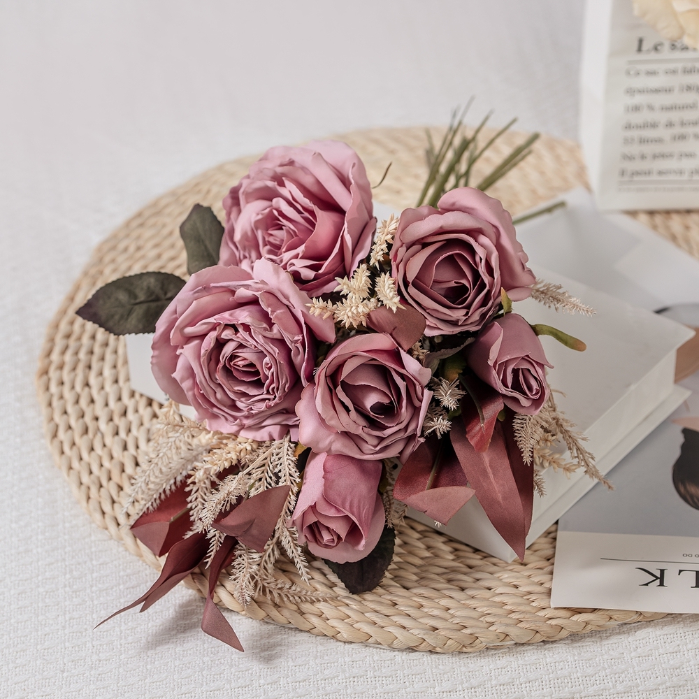 DY1-4375 Factory Direct Sale 2021 Decoration Home Artificial Rose*3 Bundle*7 For Wedding Decoration
