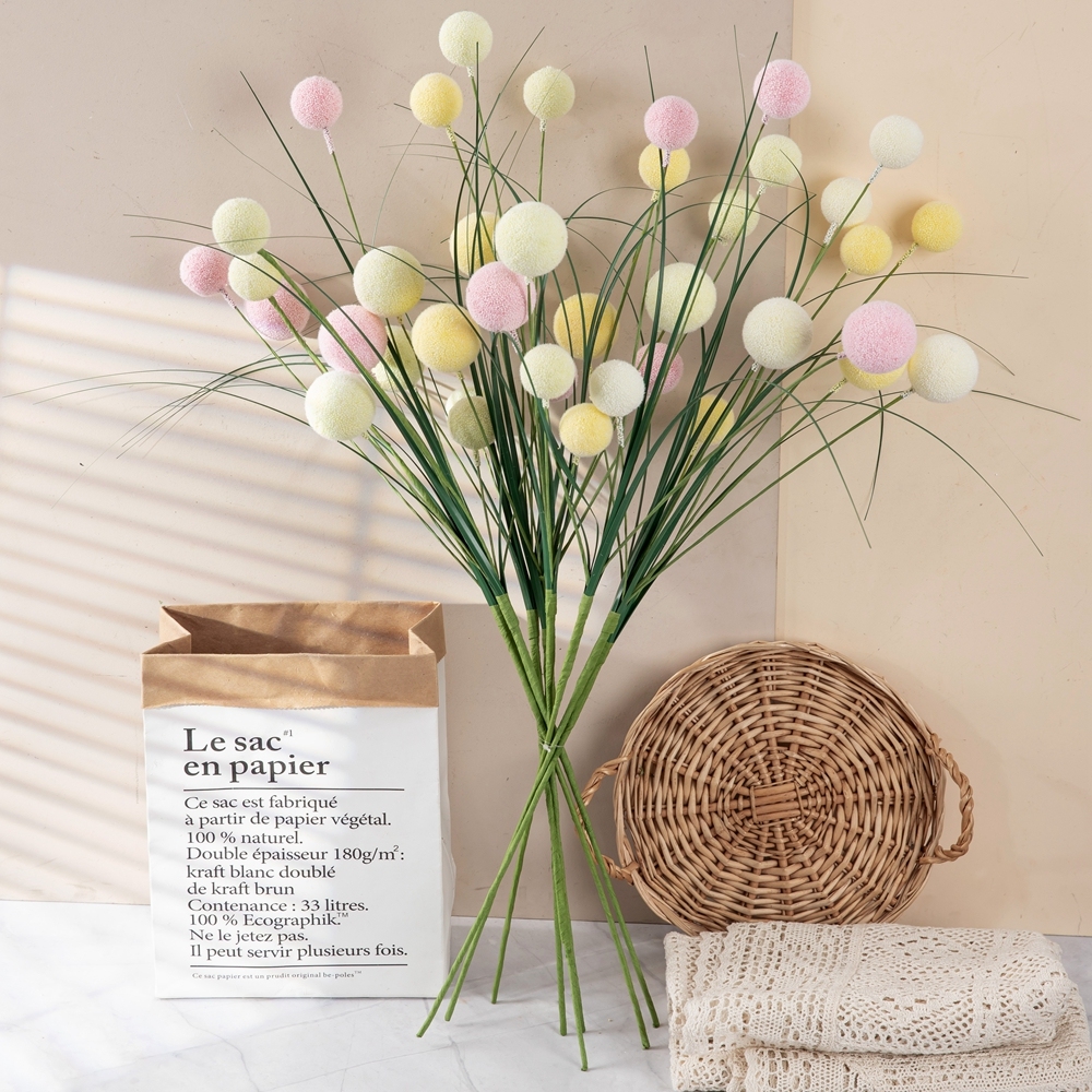 MW61218 New Design Wholesale Artificial Flower Onion Grass with Foam Balls Dandelion for Easter Day Home Kitchen Wedding Decor