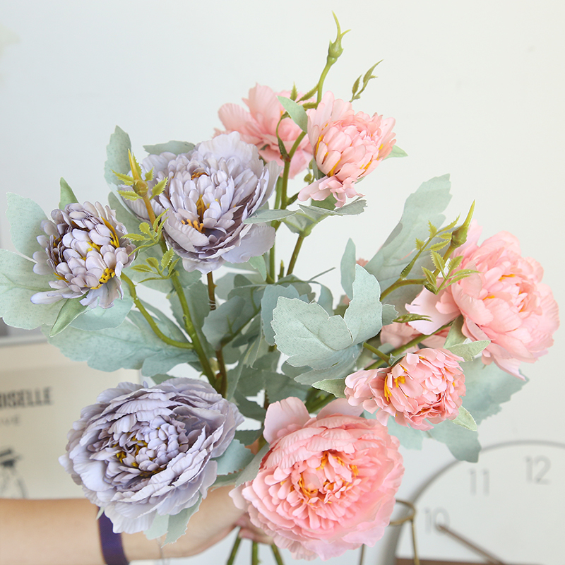 MW64234 Large Silk Artificial Pink Peony Arrangement Three Flowers Bridal Wedding Flower Bouquet