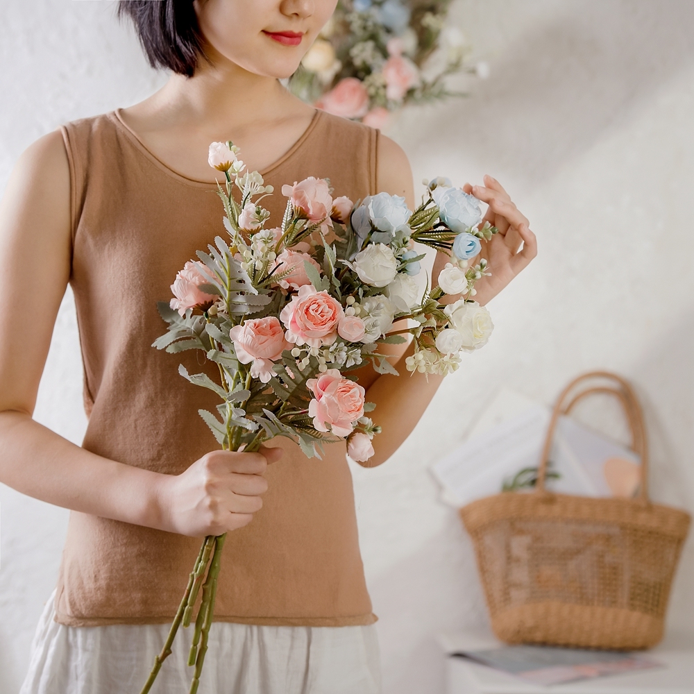 MW83112 Artificial Flower Fabric Rose Stem In stock Low MOQ Ranuculus for Baby Shower Home Wedding Spring Decor