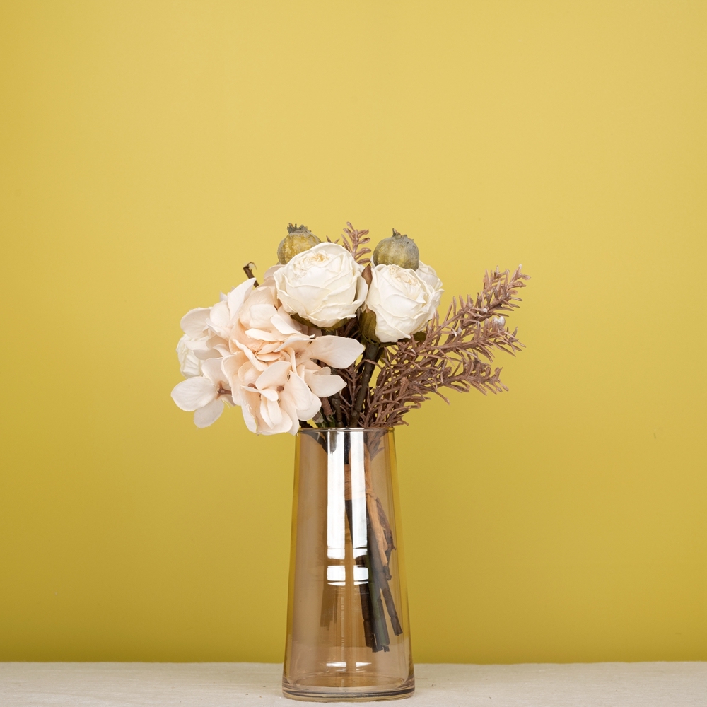 CF01004 Artificial Flower Bouquet Rose Hydrangea Poppy Cheap Wedding Centerpieces