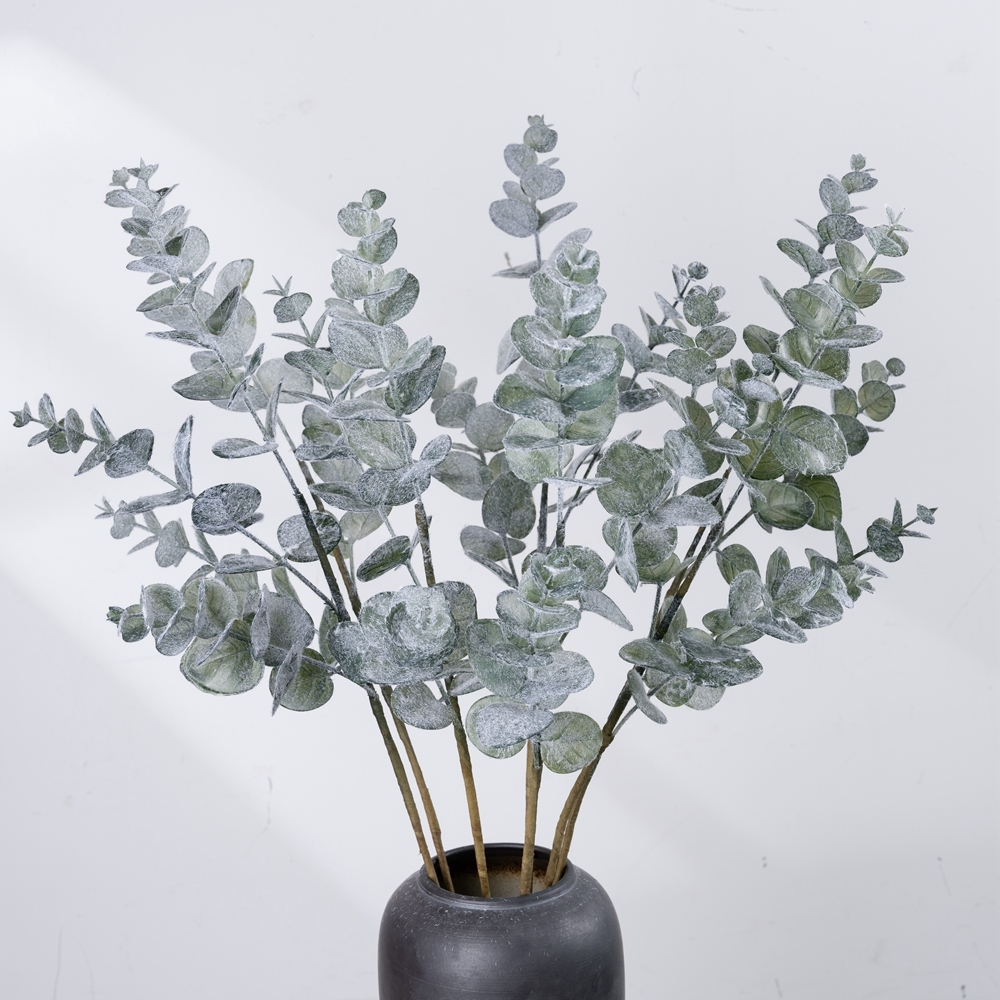 MW09108 Artificial Flocking Eucalyptus Leaves Stems Leaf Branches for Home Office Flowers Bouquet Centerpiece Wedding Decor