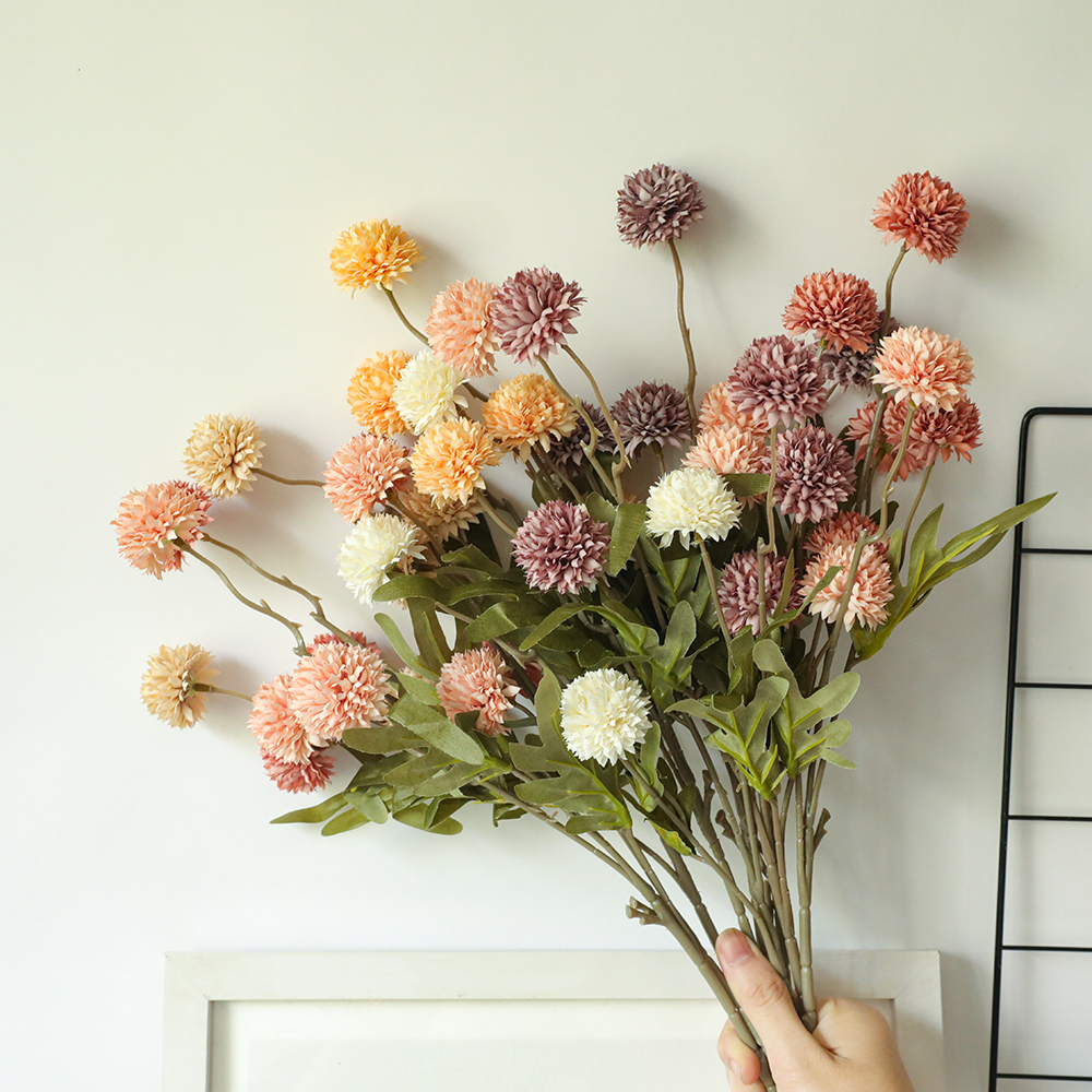 MW66783 Hot Sale Artificial 5 Heads Fabric Single Stem Dandelion Flower For Wedding Supplies