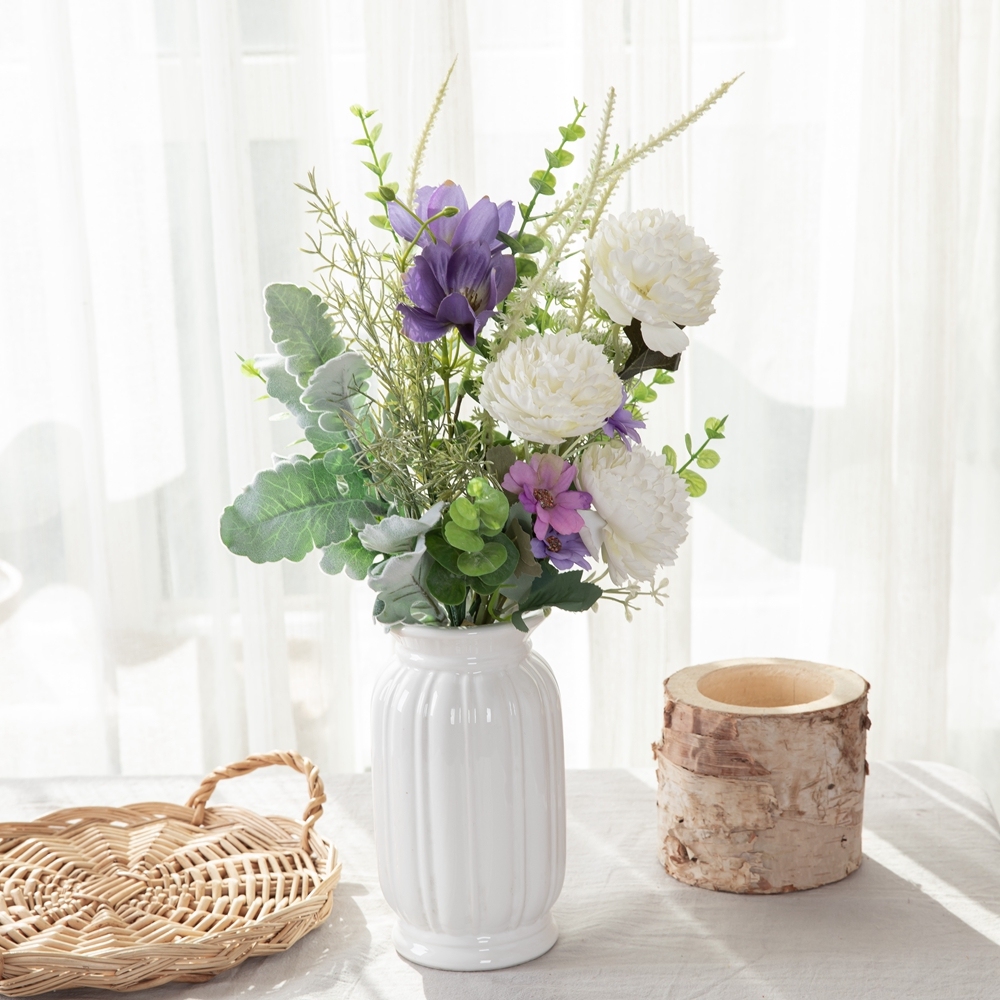 CF01241 Artificial Flower Lotus Wild Chrysanthemum White Purple Bouquet for Home Party Wedding Decoration