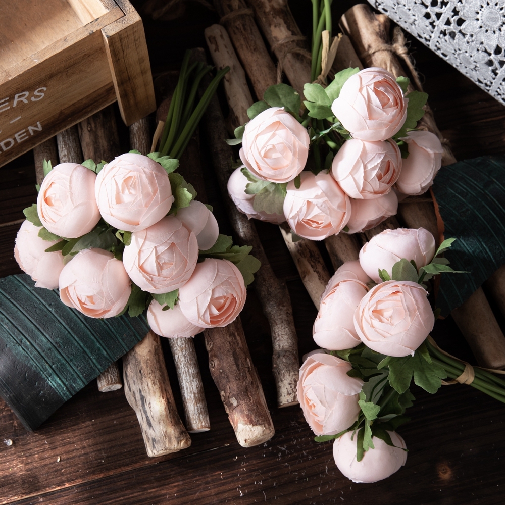 GF16396 New Design Artificial Flower Bouquet silk Ranunculus Polychromatic Flower Bouquet For Wedding Supplies