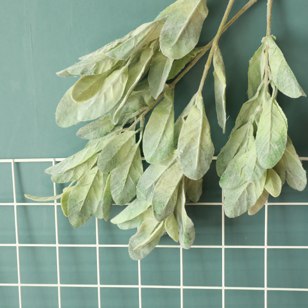 DY1-3126 Hot Selling Artificial Flower Plant nature greenery leaves with flocking For Wedding Decoration