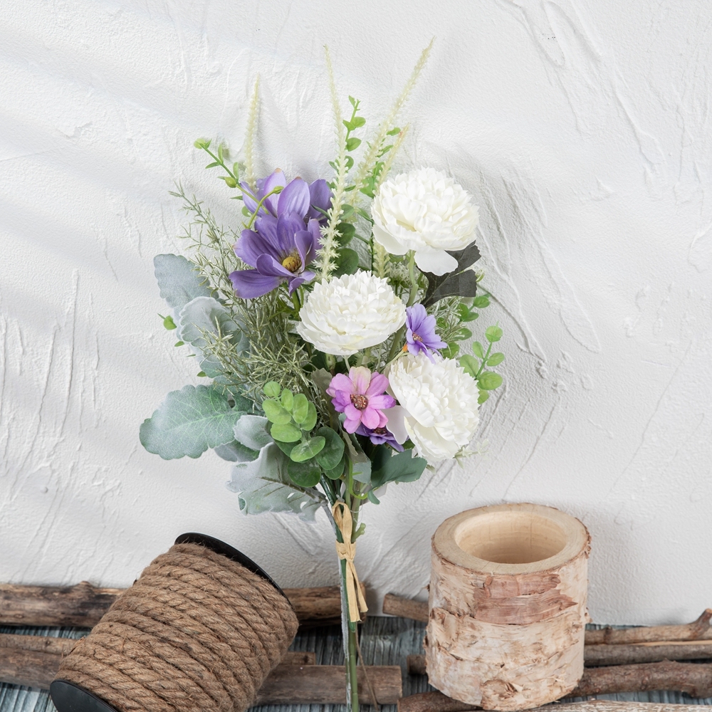 CF01241 Artificial Flower Lotus Wild Chrysanthemum White Purple Bouquet for Home Party Wedding Decoration