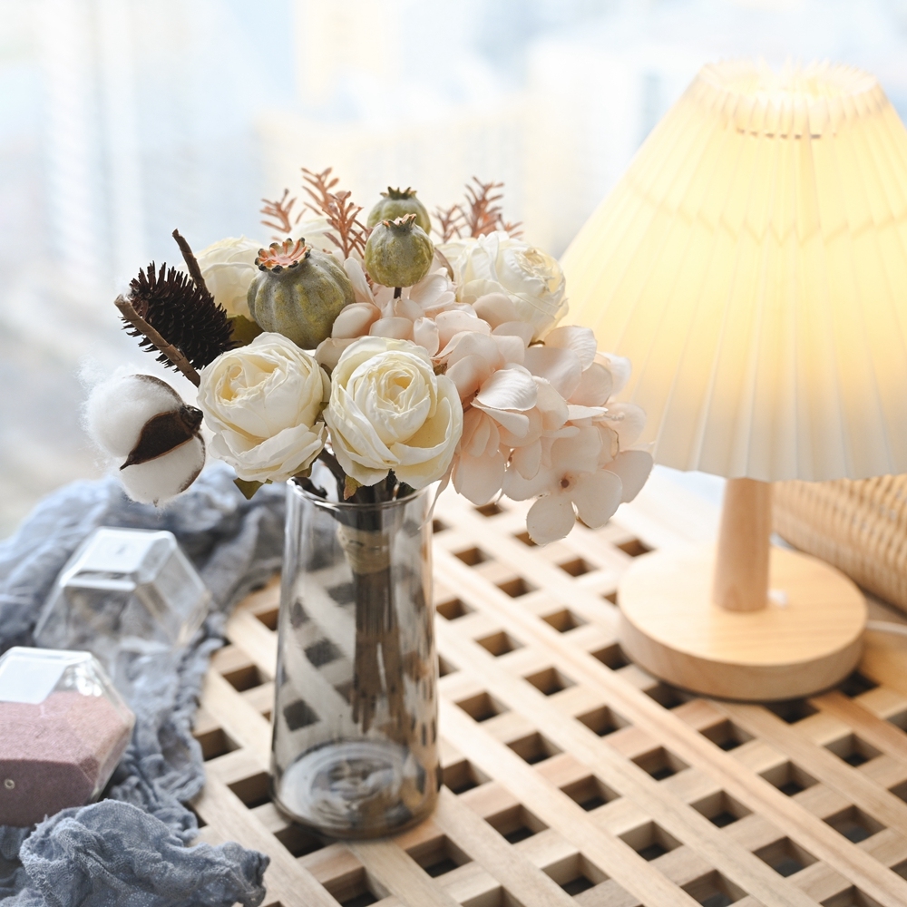 CF01004 Artificial Flower Bouquet Rose Hydrangea Poppy Cheap Wedding Centerpieces
