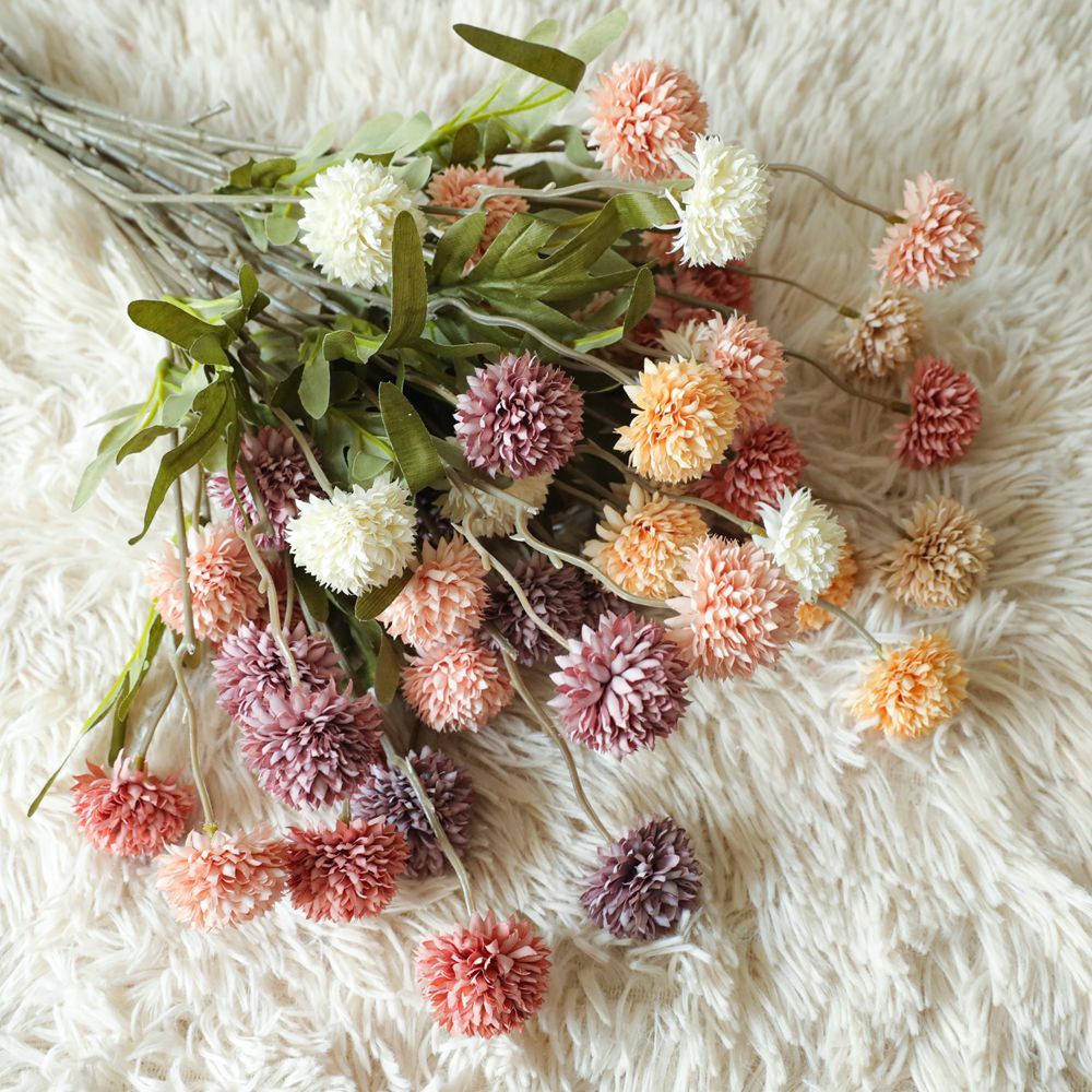 MW66783 Hot Sale Artificial 5 Heads Fabric Single Stem Dandelion Flower For Wedding Supplies