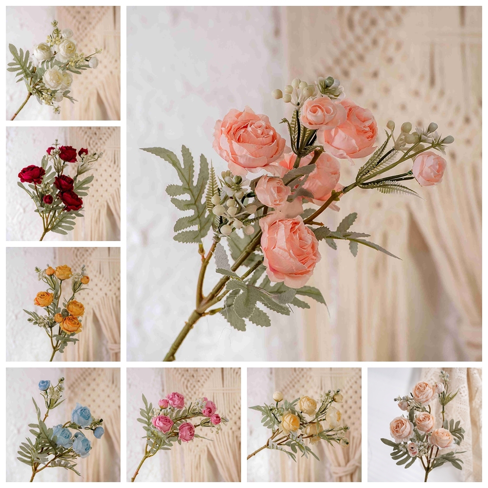 MW83112 Artificial Flower Fabric Rose Stem In stock Low MOQ Ranuculus for Baby Shower Home Wedding Spring Decor