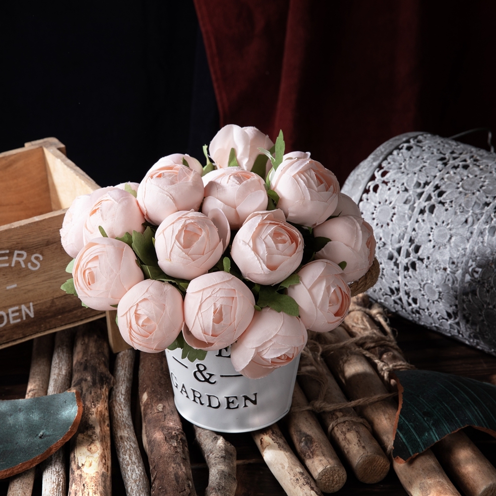 GF16396 New Design Artificial Flower Bouquet silk Ranunculus Polychromatic Flower Bouquet For Wedding Supplies