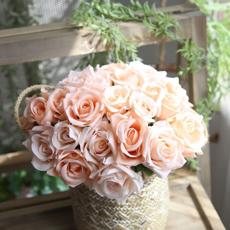 GF12504 Wholesale Artificial Flower Bouquet 9Heads Red Rose For Wedding Decoration