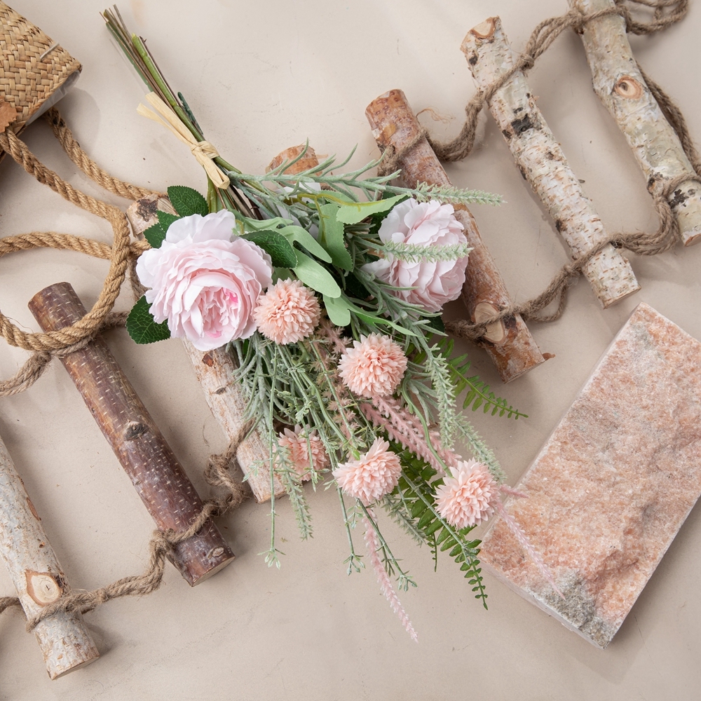 CF01245 Artificial Pink Rose Dandelion Persian Chestnut Rice Grass Sage Bouquet Decorative Wedding Home Flowers