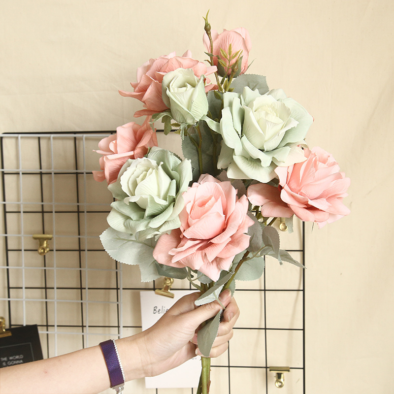 MW64233 High Quality Artificial Flower Six Color With 2 Head And One Bud Rose Single Stem For Mother's Day gift