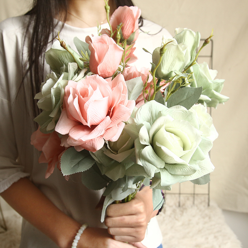 MW64233 High Quality Artificial Flower Six Color With 2 Head And One Bud Rose Single Stem For Mother's Day gift