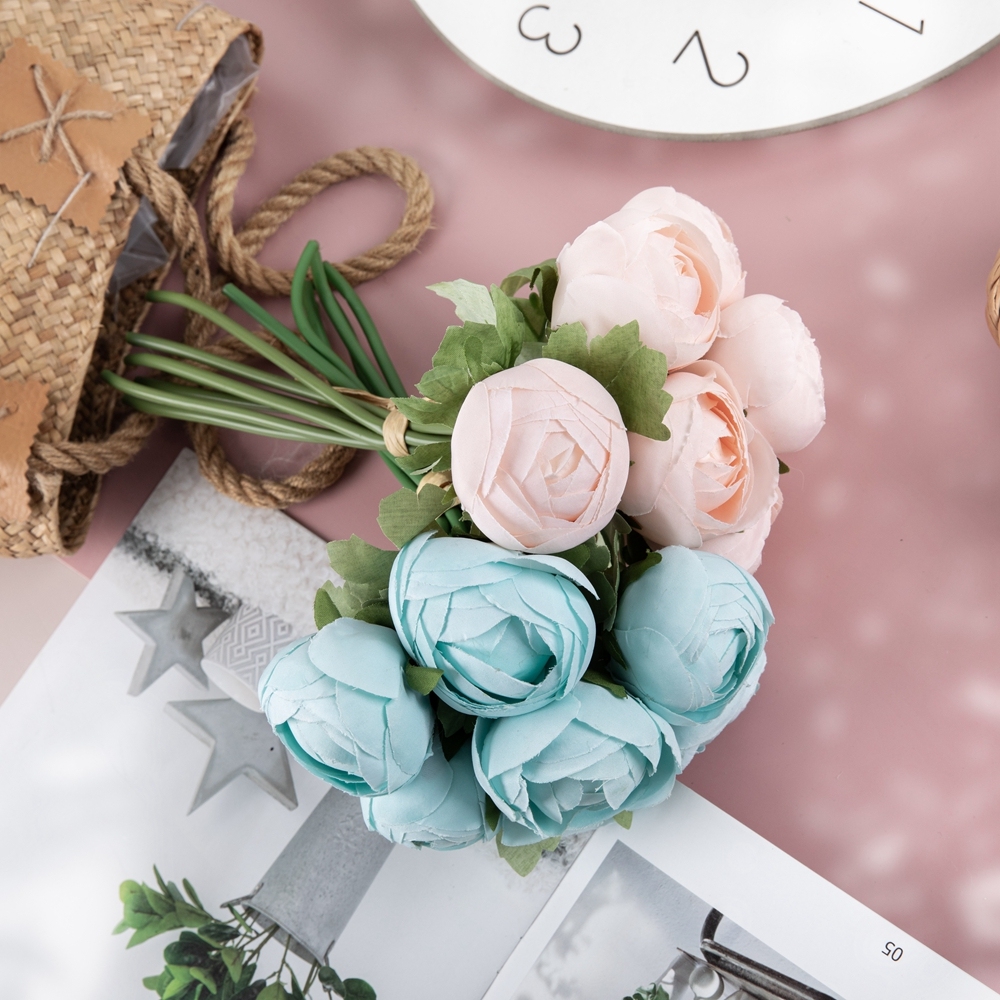 GF16396 New Design Artificial Flower Bouquet silk Ranunculus Polychromatic Flower Bouquet For Wedding Supplies