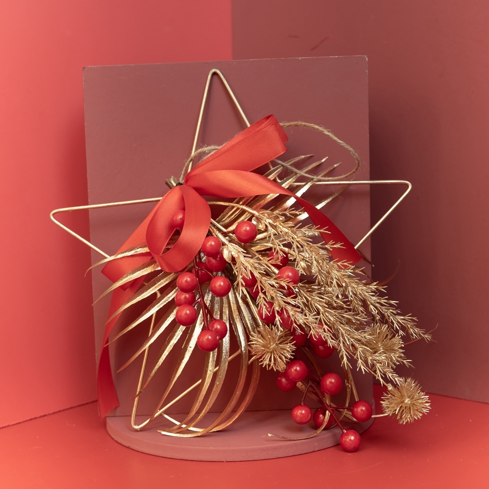 CF01087 Artificial Berry Sansevieria Star Wreath Wall Hanging New Design Christmas Decoration