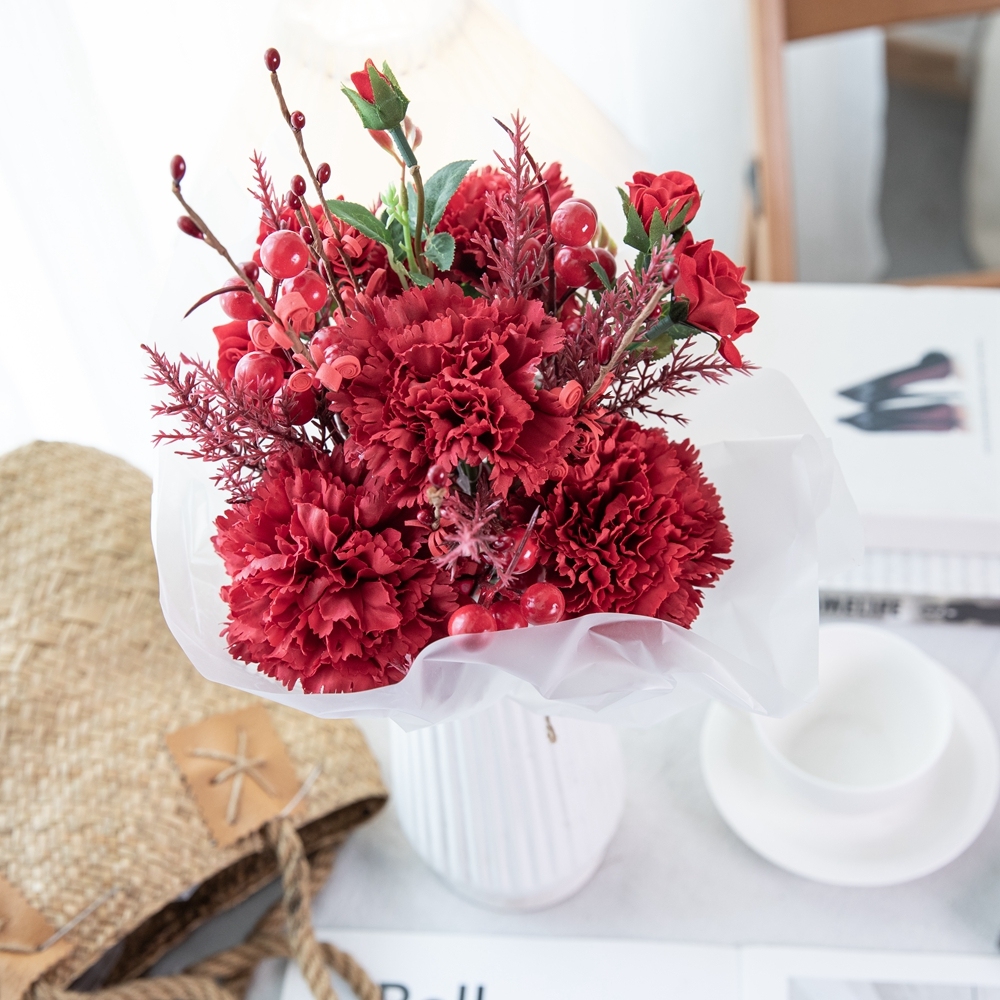 CF01172 Artificial Carnation Rose Bouquet New Design Decorative Flowers and Plants