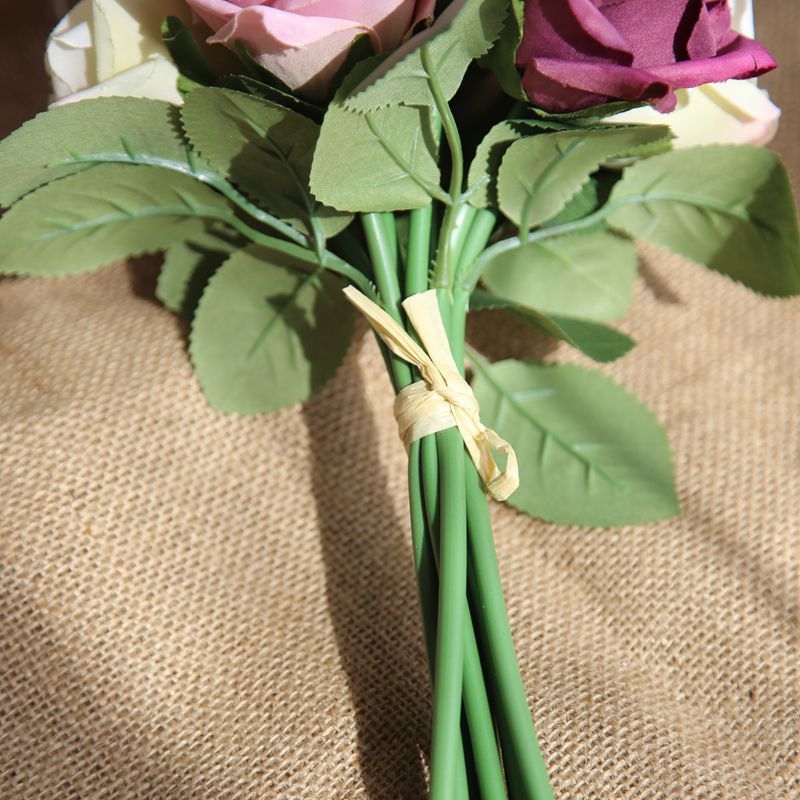 GF12504 Wholesale Artificial Flower Bouquet 9Heads Red Rose For Wedding Decoration