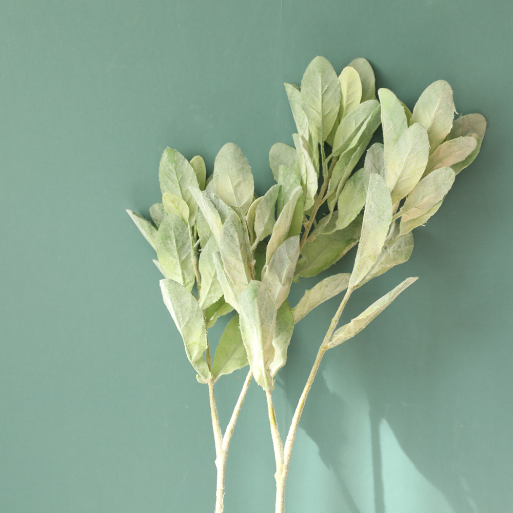 DY1-3126 Hot Selling Artificial Flower Plant nature greenery leaves with flocking For Wedding Decoration