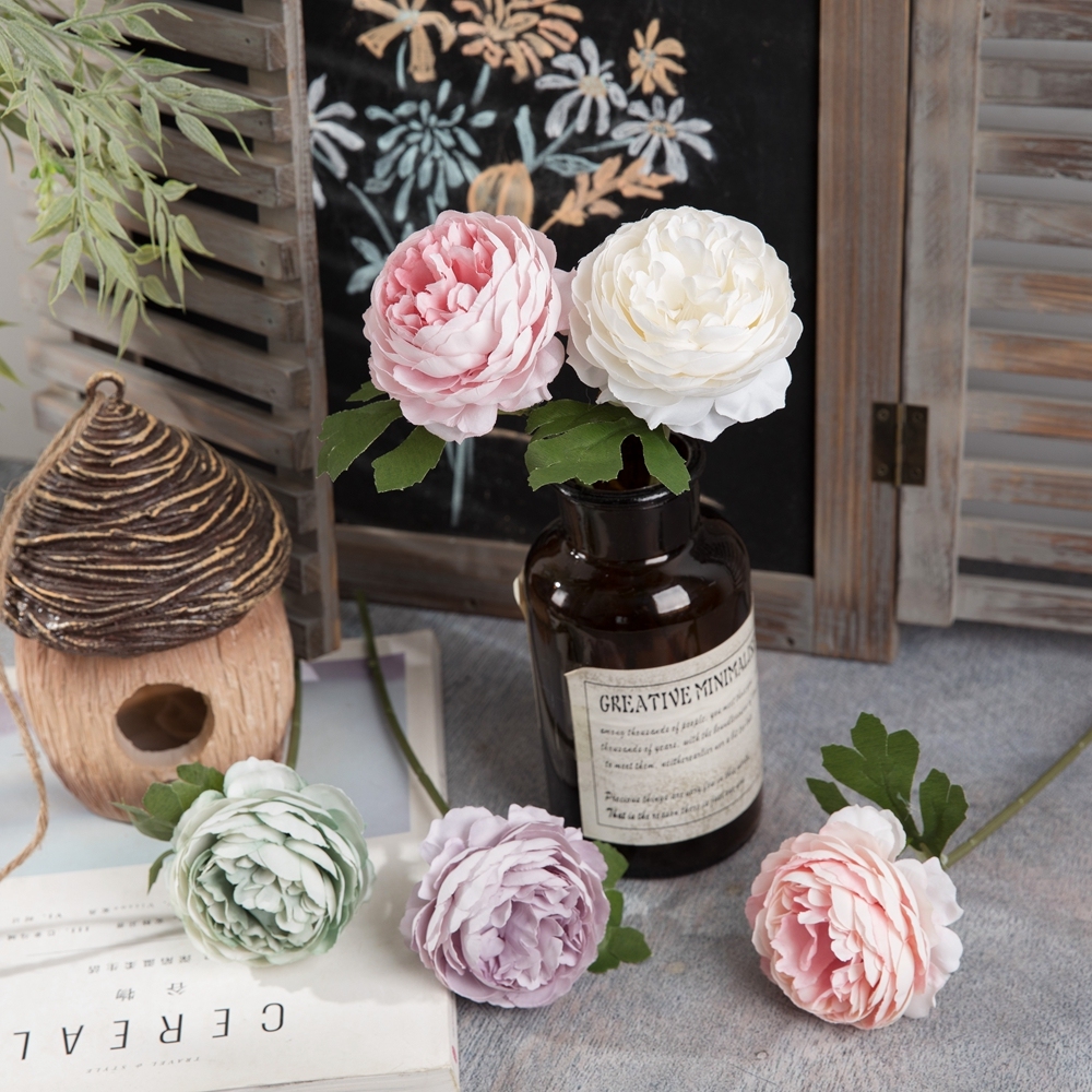 MW57892 Simulated Handmade Silk Tea Roses Flowers Long Stem Artificial Camellia Flower
