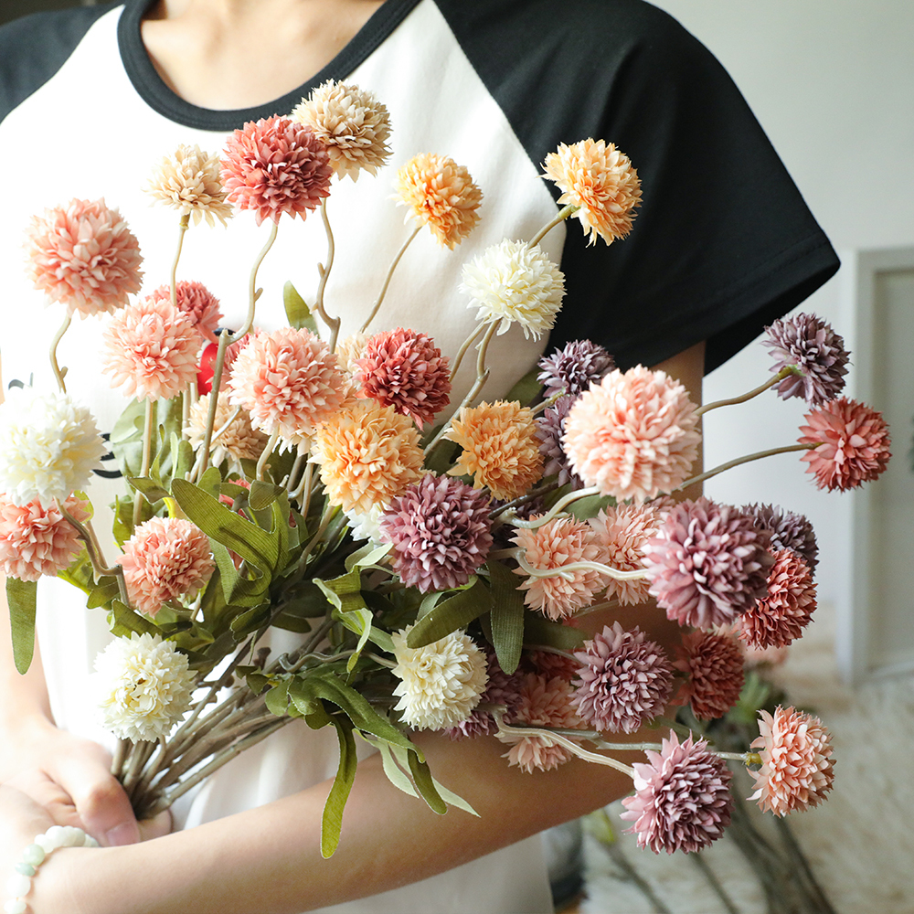 MW66783 Hot Sale Artificial 5 Heads Fabric Single Stem Dandelion Flower For Wedding Supplies