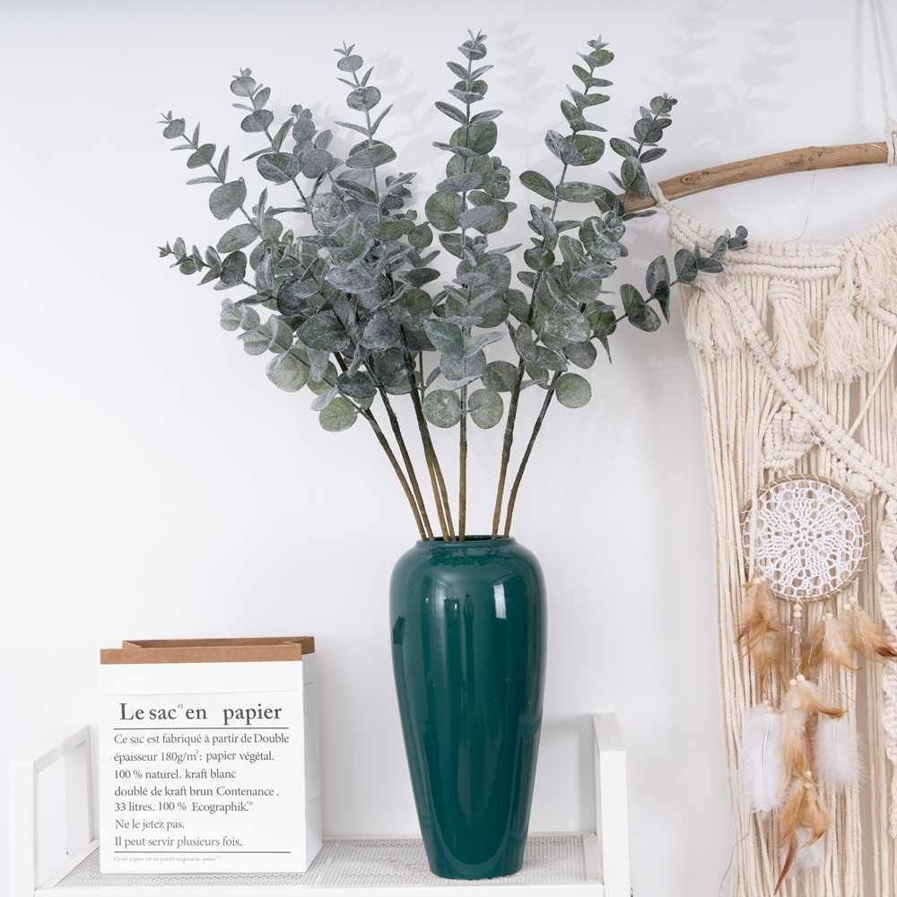 MW09108 Artificial Flocking Eucalyptus Leaves Stems Leaf Branches for Home Office Flowers Bouquet Centerpiece Wedding Decor