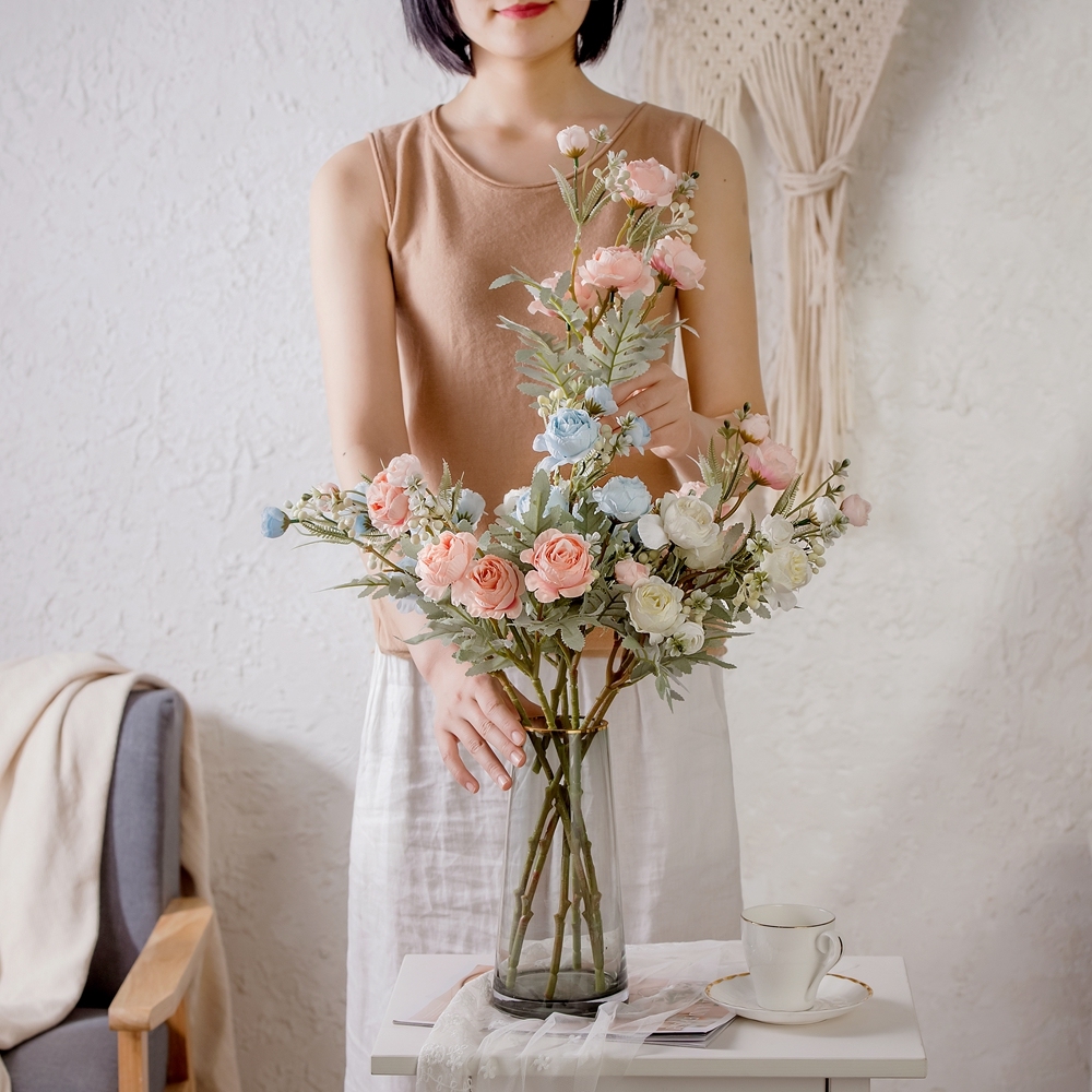 MW83112 Artificial Flower Fabric Rose Stem In stock Low MOQ Ranuculus for Baby Shower Home Wedding Spring Decor