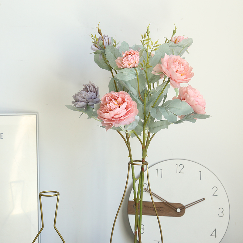 MW64234 Large Silk Artificial Pink Peony Arrangement Three Flowers Bridal Wedding Flower Bouquet