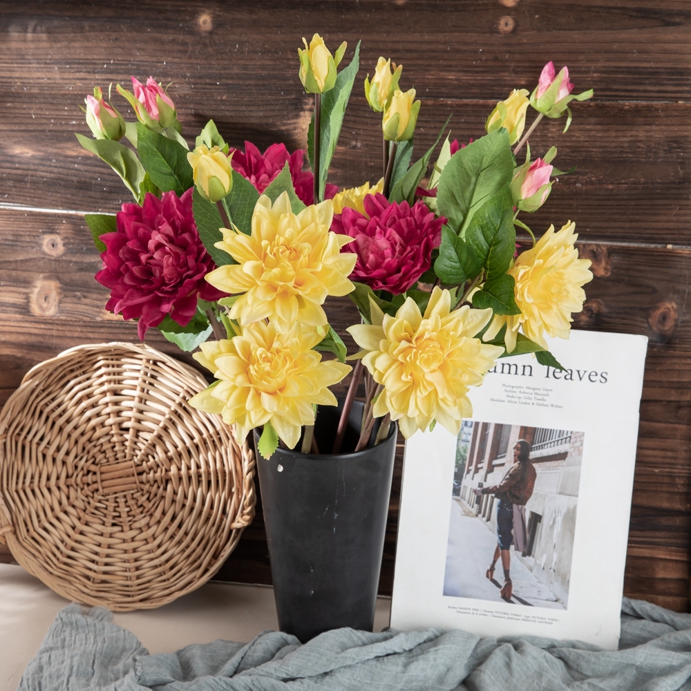 MW40356 Hot Selling Artificial Flower Silk Flower Stems Artificial Dahlia Flowers For Wedding Decoration