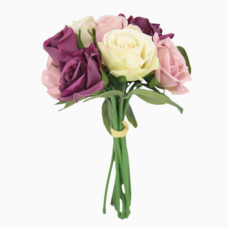 GF12504 Wholesale Artificial Flower Bouquet 9Heads Red Rose For Wedding Decoration