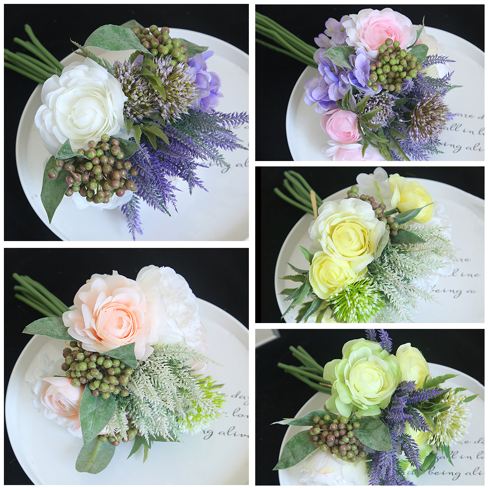 DY1-2320 Hot Sale Artificial Silk Rose Peony Ranunculus Bunch for Garden Wedding Decoration