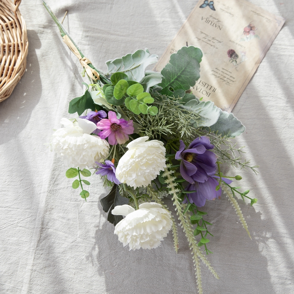 CF01241 Artificial Flower Lotus Wild Chrysanthemum White Purple Bouquet for Home Party Wedding Decoration