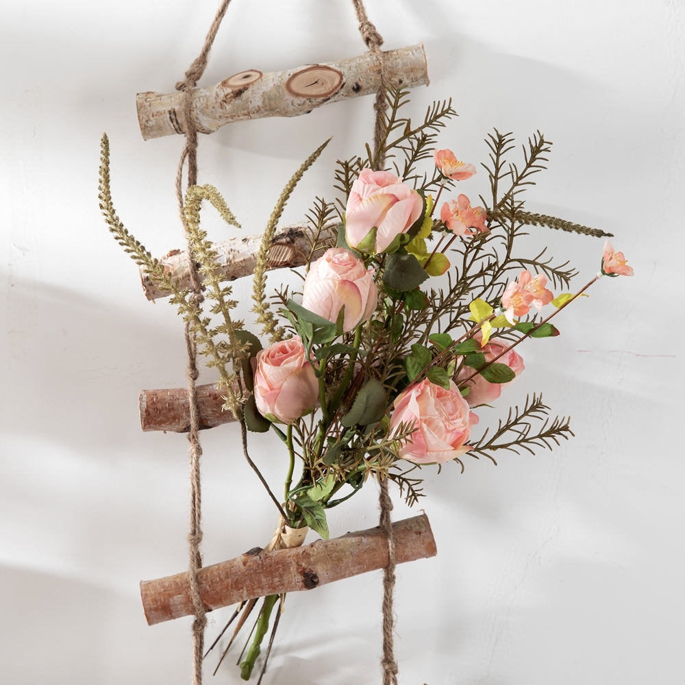 CF01251 CALLAFLORAL Artificial Flower Bouquet Pink Roasted Roses with Rosemary and Sage Bouquet for Wedding Home Hotel Decor