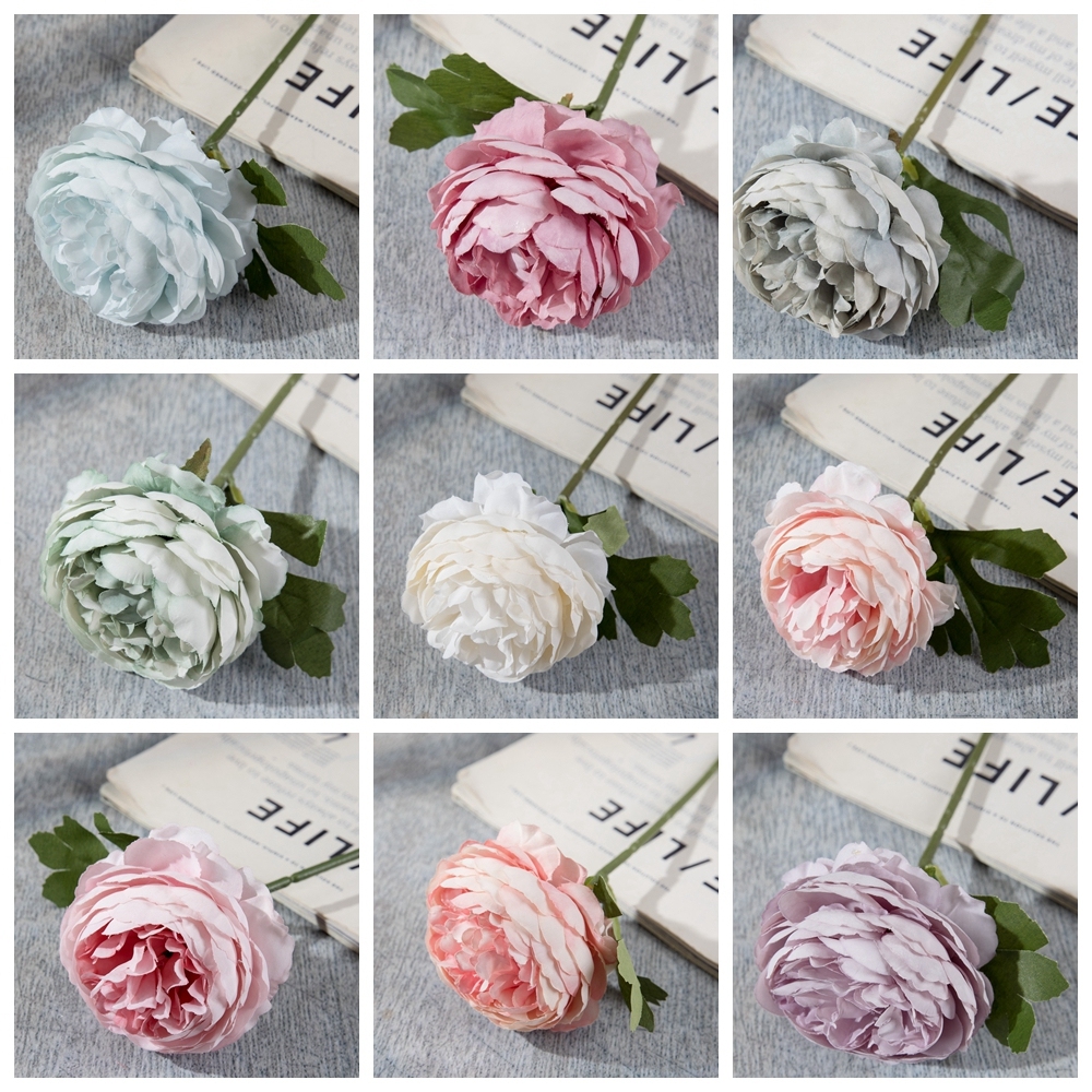 MW57892 Simulated Handmade Silk Tea Roses Flowers Long Stem Artificial Camellia Flower
