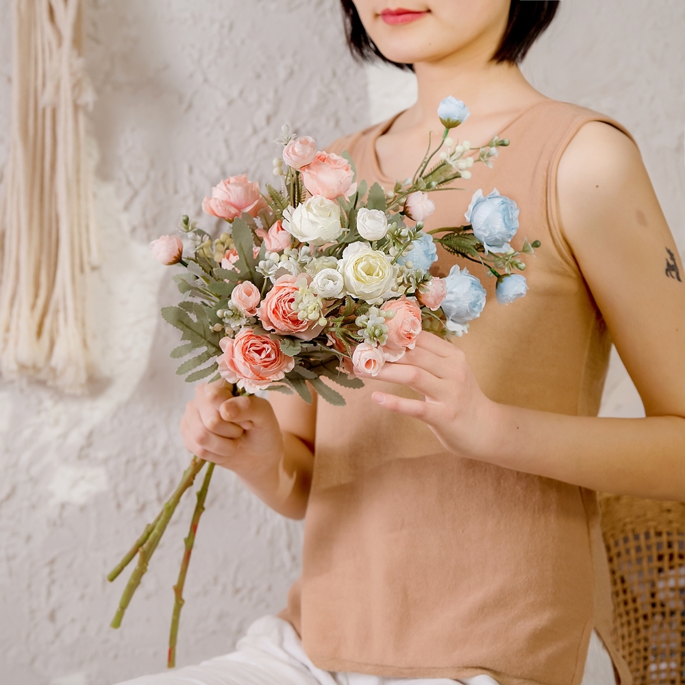 MW83112 Artificial Flower Fabric Rose Stem In stock Low MOQ Ranuculus for Baby Shower Home Wedding Spring Decor
