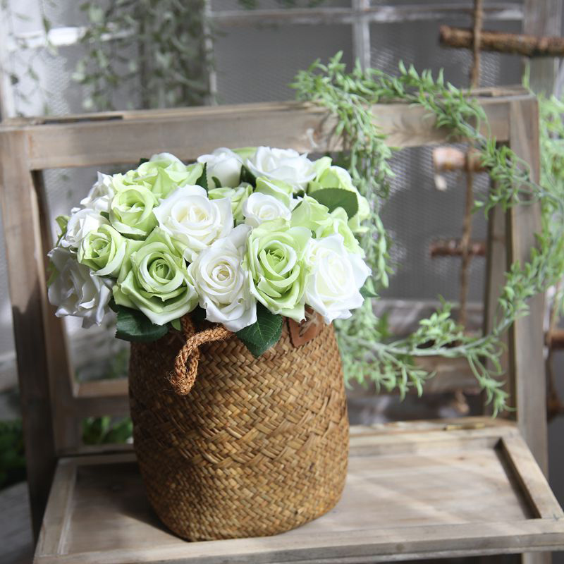 GF12504 Wholesale Artificial Flower Bouquet 9Heads Red Rose For Wedding Decoration