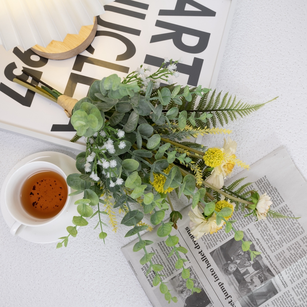 CF01049 Popular Artificial Flower Bouquet Fabric Windmill Orchid Plastic Eucalyptus For Decorative Flower