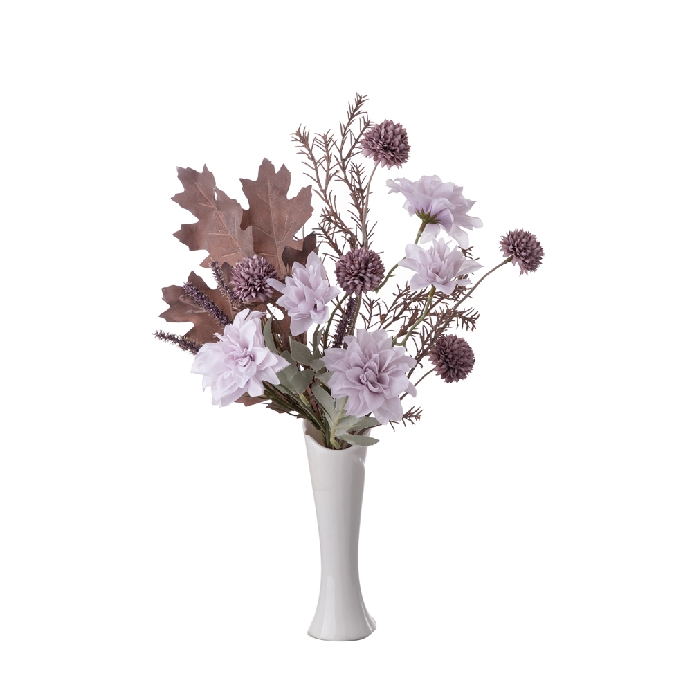 CF01277 Fall Artificial Flower Dry Bouquet Purple Dahlia Dandelion Acorn Leaf Rosemary Dinning Living Room Kitchen Decoration