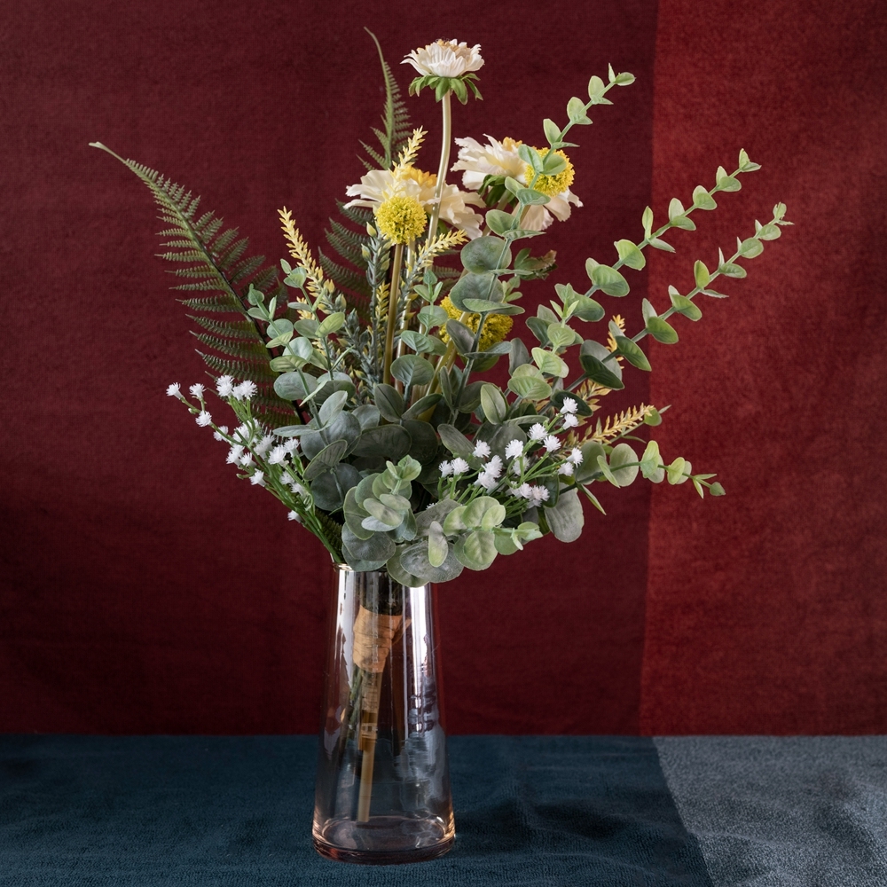 CF01049 Popular Artificial Flower Bouquet Fabric Windmill Orchid Plastic Eucalyptus For Decorative Flower