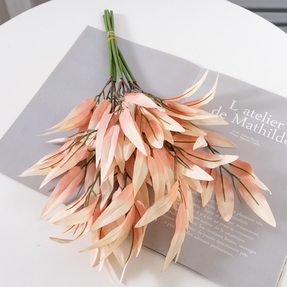 YC1059-4 Artificial Flower Leaves Champagne Bamboo Leaves Bunch of 6 Stems for Hotel Wedding Home Party Garden Craft Art Decor
