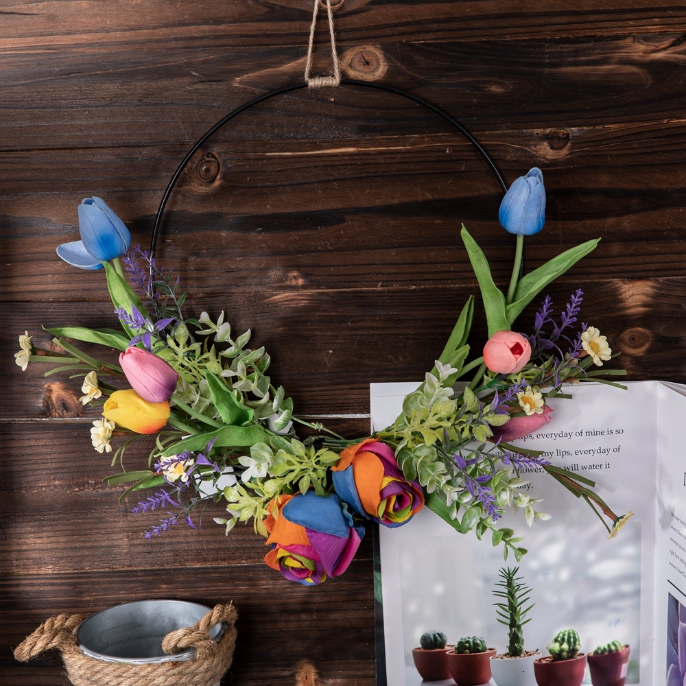 CF01196 Artificial Colorful Rose Tulip Half Wreath Wall Hanging New Design Flower Wall Backdrop