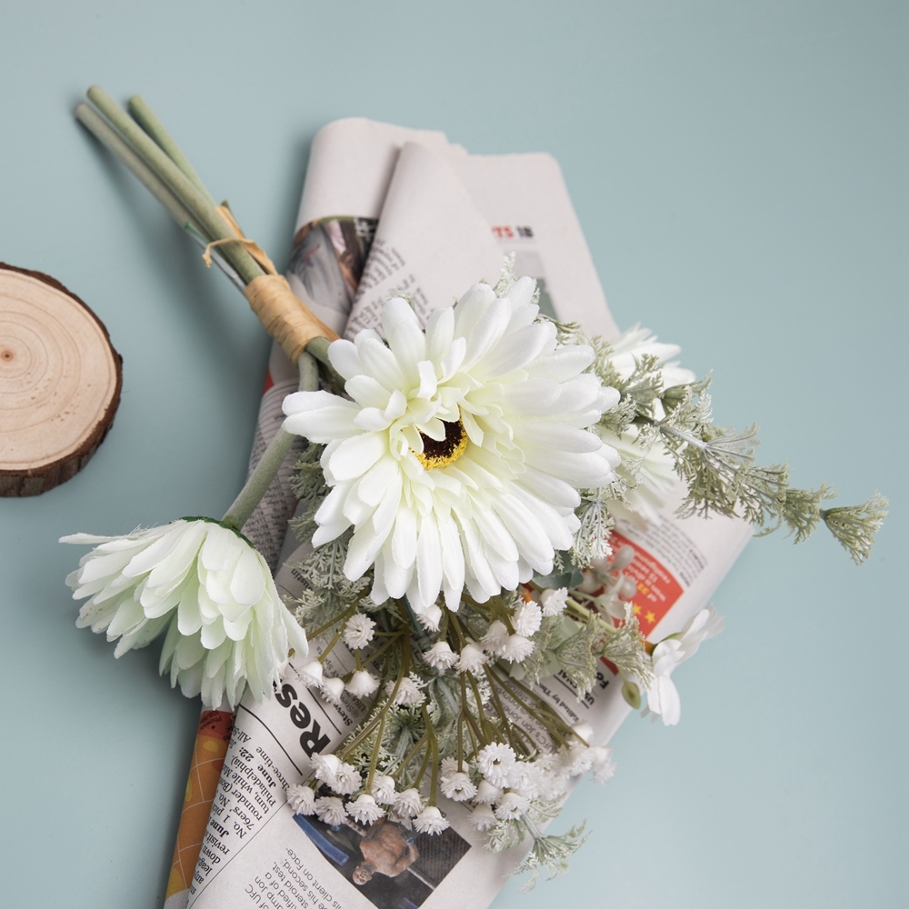 CF01105 Artificial Flower Bouquet Gerbera Wild Chrysanthemum Gypsophila New Design Flower Wall Backdrop