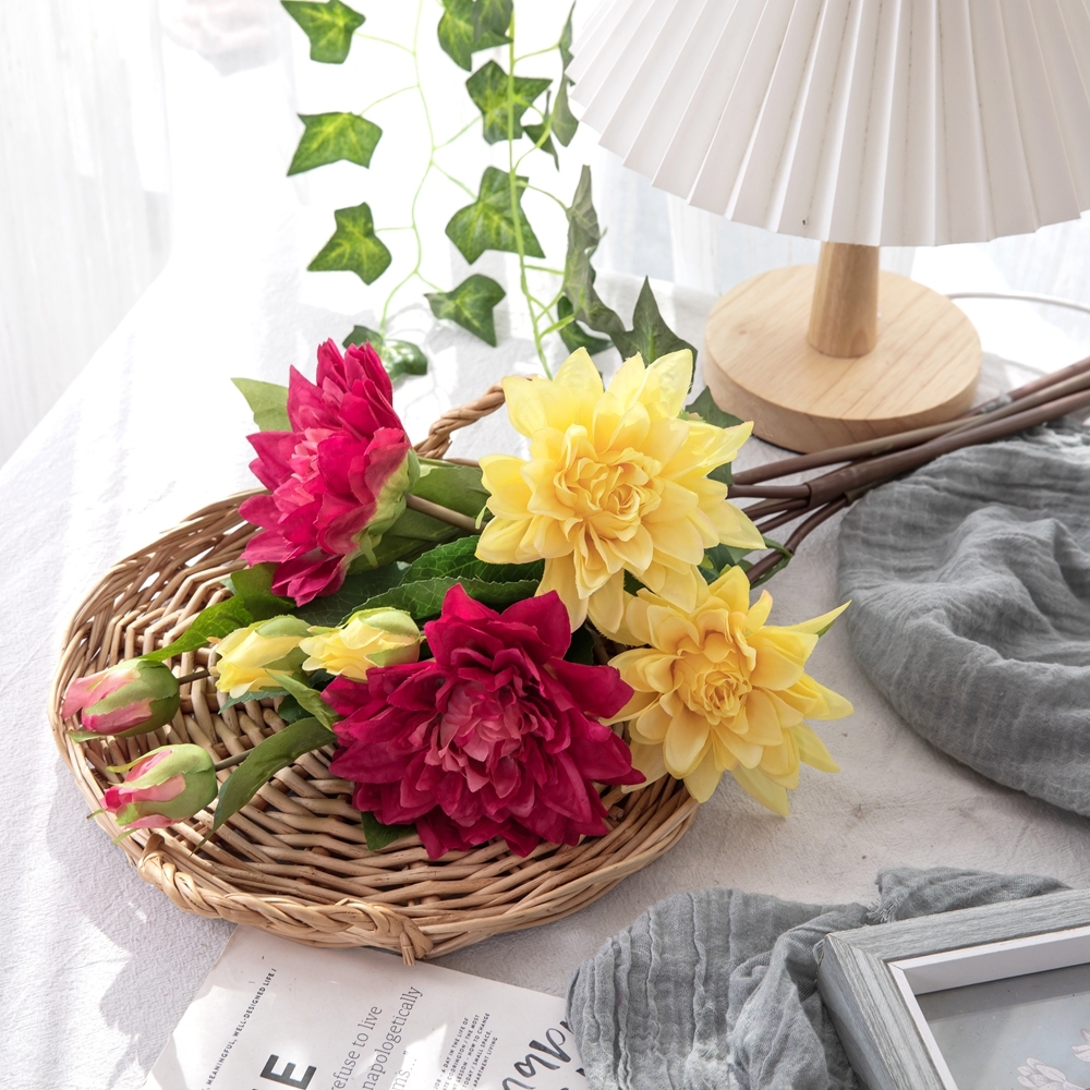 MW40356 Hot Selling Artificial Flower Silk Flower Stems Artificial Dahlia Flowers For Wedding Decoration