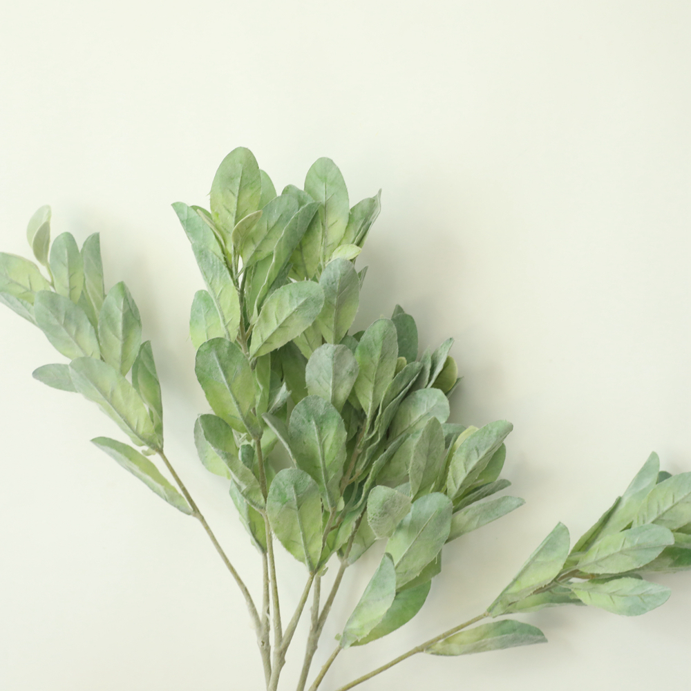 DY1-3126 Hot Selling Artificial Flower Plant nature greenery leaves with flocking For Wedding Decoration