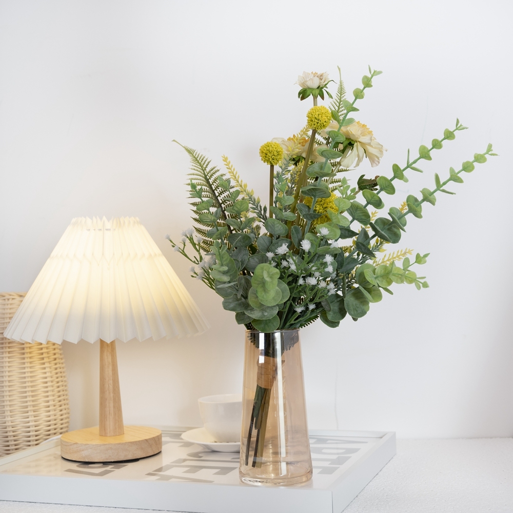CF01049 Popular Artificial Flower Bouquet Fabric Windmill Orchid Plastic Eucalyptus For Decorative Flower