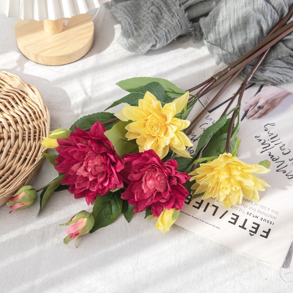 MW40356 Hot Selling Artificial Flower Silk Flower Stems Artificial Dahlia Flowers For Wedding Decoration