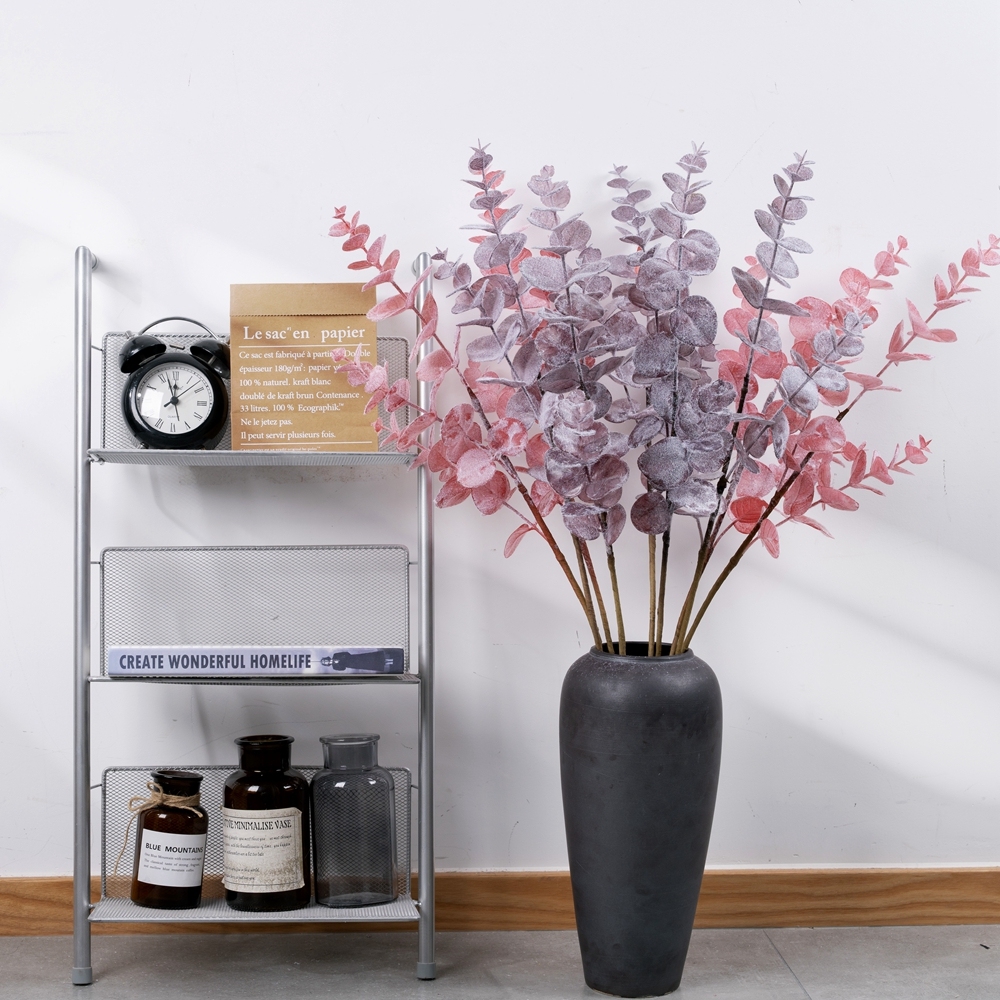 MW09108 Artificial Flocking Eucalyptus Leaves Stems Leaf Branches for Home Office Flowers Bouquet Centerpiece Wedding Decor