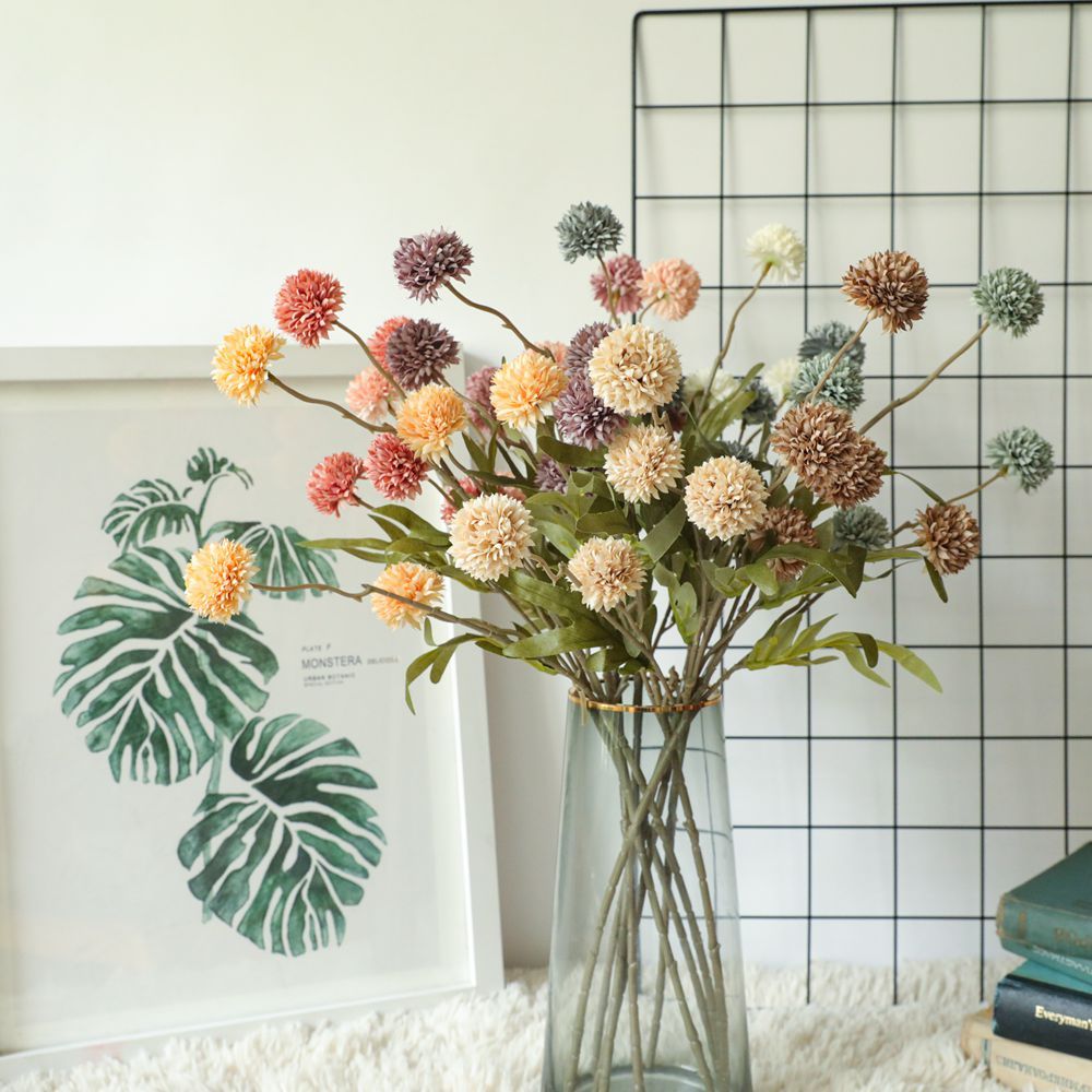 MW66783 Hot Sale Artificial 5 Heads Fabric Single Stem Dandelion Flower For Wedding Supplies